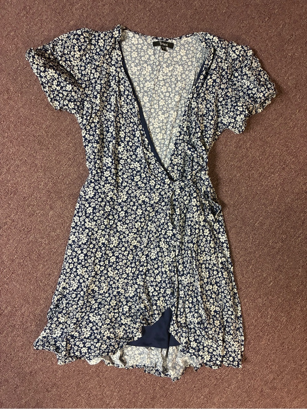 Trixxi Navy and White Daisy Asymmetrical Wrap Dress